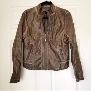 Weathered Brown Faux Leather Jacket